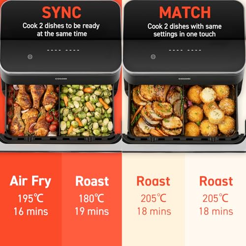 COSORI Dual Air Fryer TwinFry, 10L Flexible Capacity, Single & Double Zone Convertible, 4 Fast Heaters – image 3