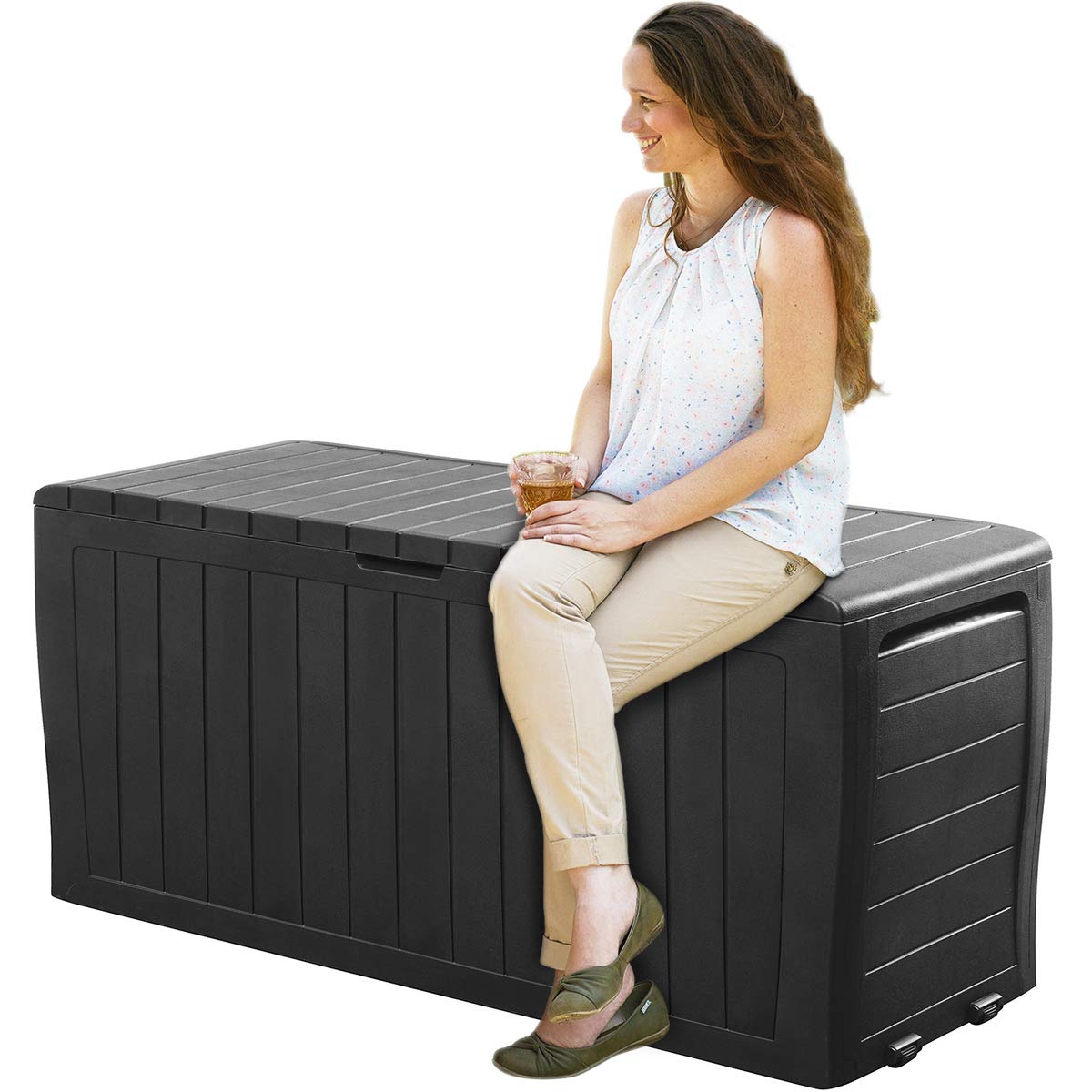Deuba® Marvel+ Plus by KETER 270 Litre Outdoor 65% Recycled Garden Furniture Cushion Storage Box | Fade Free | Weather Resistant | Safe & Secure | Maintenance Free | Graphite Wood  – image 2