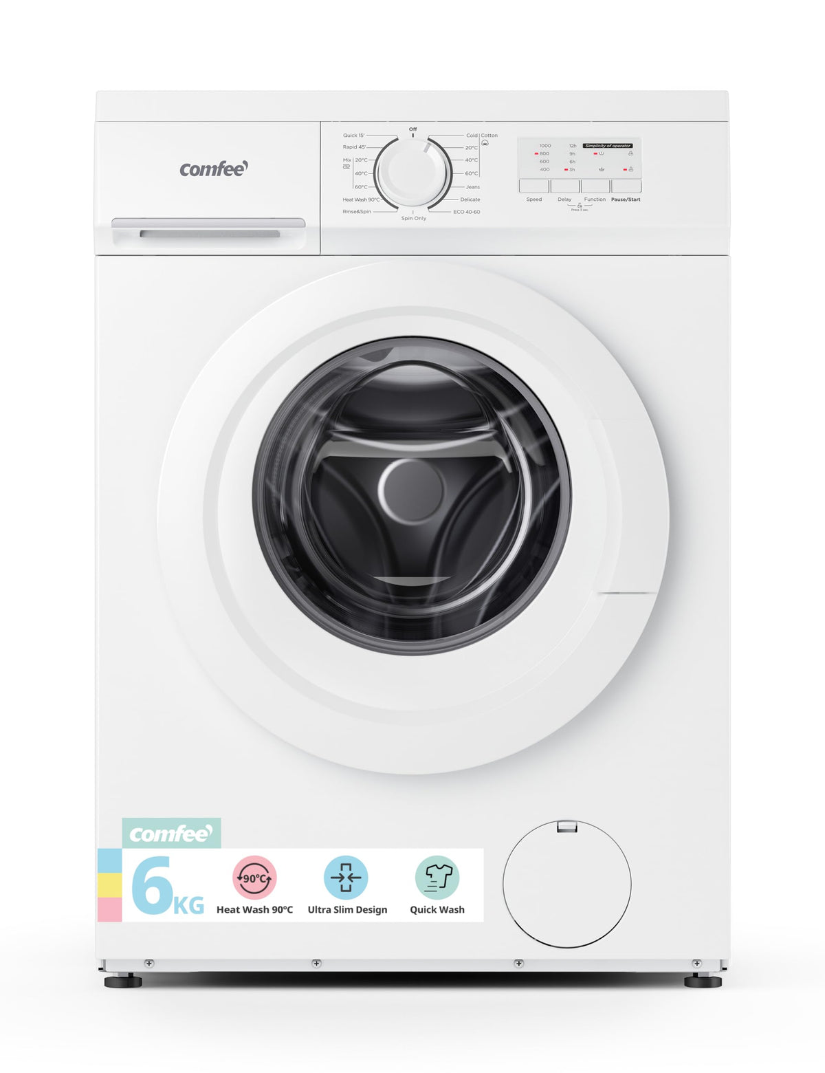 COMFEE' Freestanding Washing Machine,6KG Load,Heat Wash 90℃,Quick Wash,15 Washing Programs,White-CFE10EW60/W – image 1