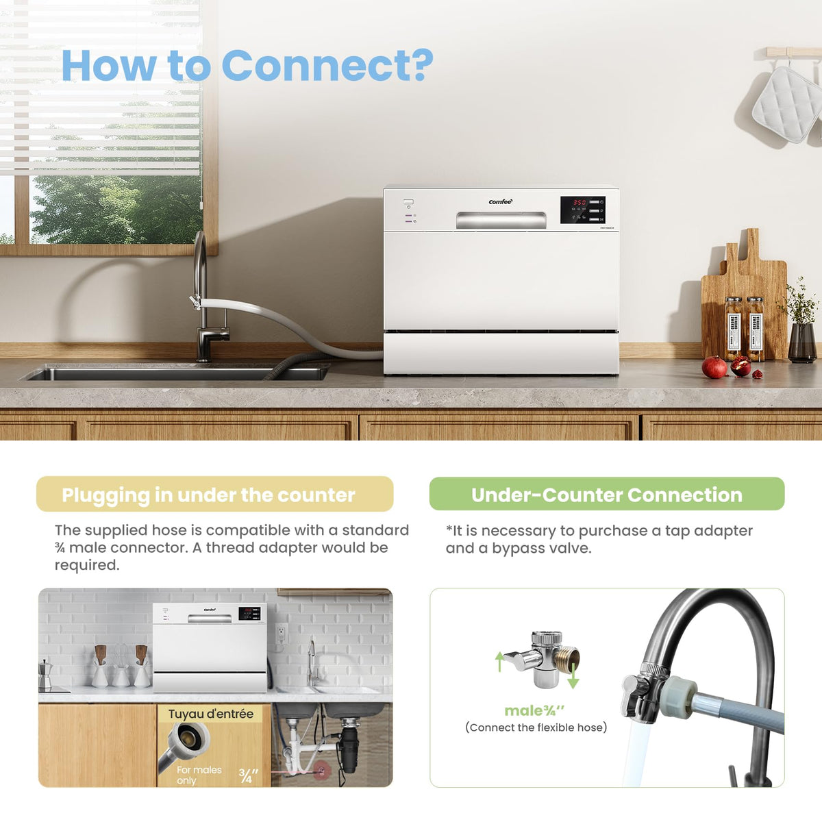 COMFEE' Table Top Dishwasher with 6 Place Settings, Mini Countertop Dishwasher for Small Families, Couples, LED display, Delay Start, 47dB Quiet Noise, White – image 2