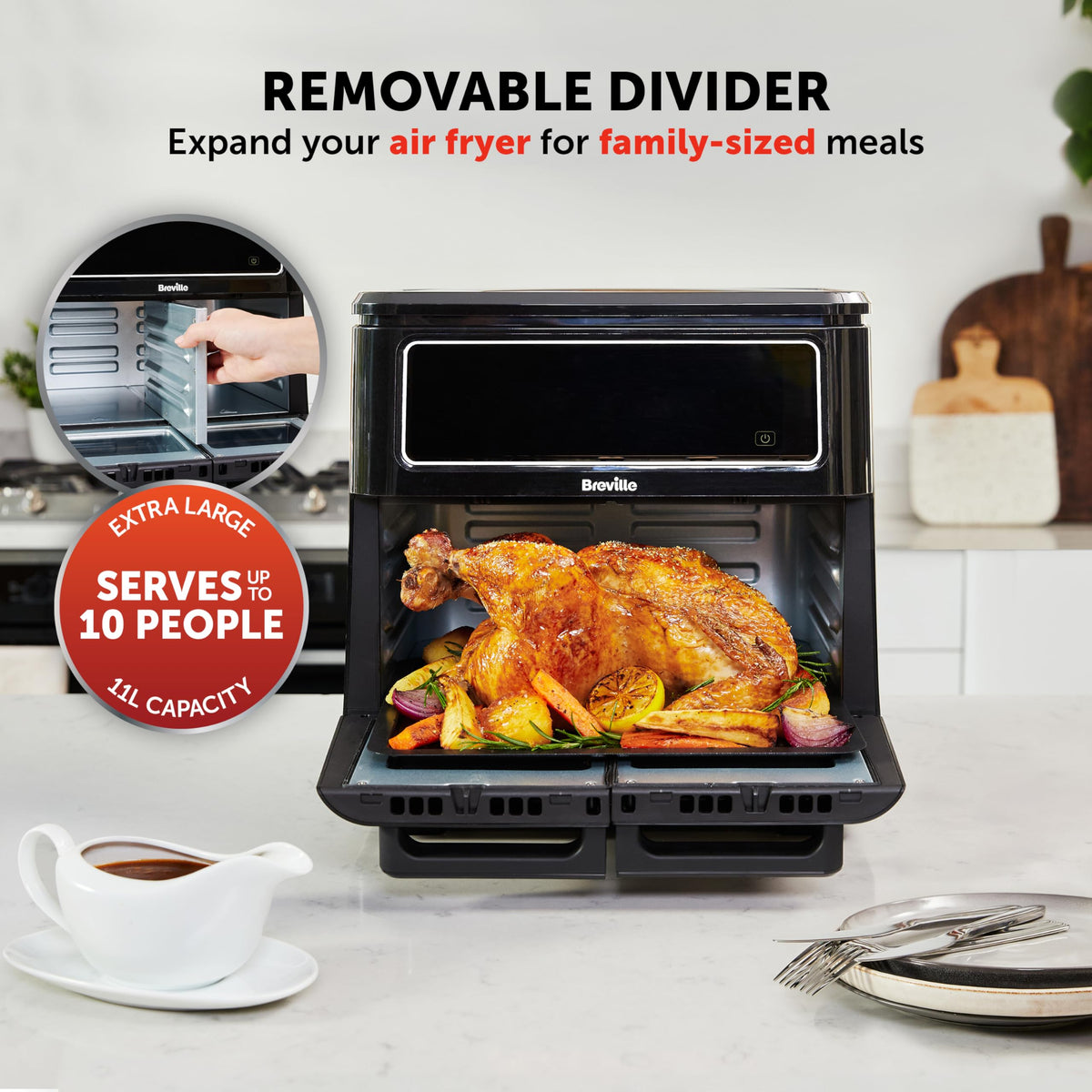 Breville Halo Flexi Air Fryer Digital Dual Air Fryer Oven 11L: Serves 10+ People FryBakeGrillRoast & Reheat 2400 W – image 3
